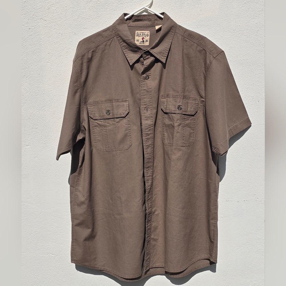 Red Head Brand Co Short Sleeve Button Up Shirt XL Brown Cotton